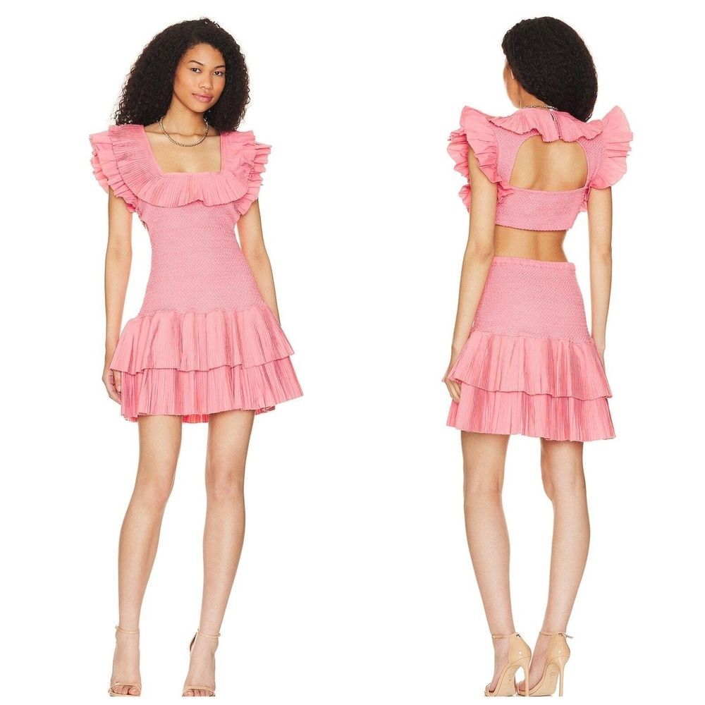 Love the Label REVOLVE Mini Dress S Ruffles Open Back Sexy Barbiecore Pink Tara